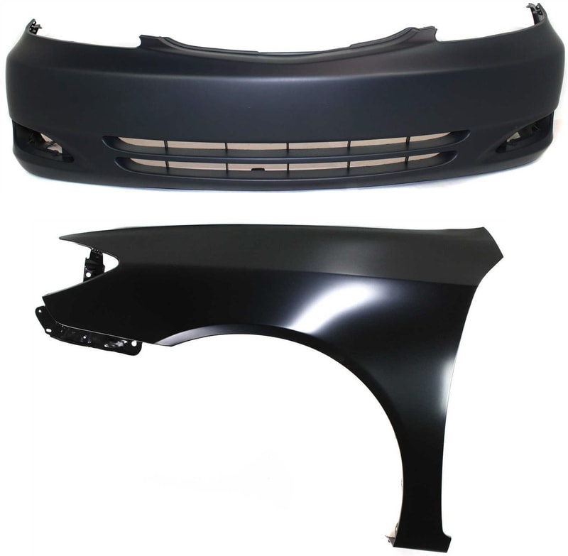 Front Bumper Cover Assembly for Toyota Camry 2002-2004, 2-Piece Kit, Primed (Ready to Paint) with Fender, Replacement