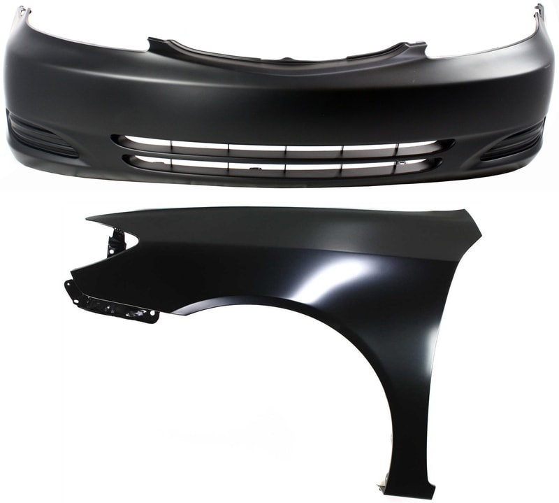 Front Bumper Cover Assembly for Toyota Camry 2002-2004, 2-Piece Kit, Primed (Ready to Paint) with Fender, Replacement
