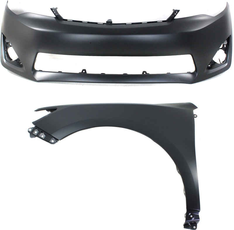 Front Bumper Cover 2-Piece kit for Toyota Camry 2012-2014, Primed (Ready to Paint) with Fender Assembly, Replacement
