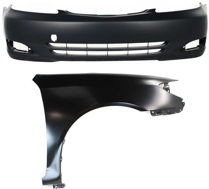 Front Bumper Cover Assembly for Toyota Camry 2002-2004, 2-Piece Kit, Primed (Ready to Paint) with Fender, Designed for Japan Built Vehicle, Replacement