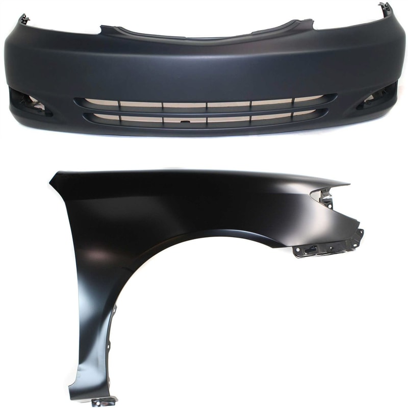 Front Bumper Cover Assembly for Toyota Camry 2002-2004, 2-Piece Kit, Primed (Ready to Paint) with Fender Replacement