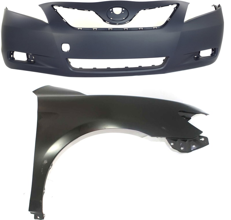 Front Bumper Cover Assembly for Toyota Camry 2007-2009, 2-Piece Kit, Primed (Ready to Paint), with Fender, Suitable for Japan Built Vehicles, Replacement