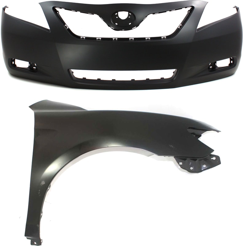 Front Bumper Cover Assembly for 2007-2009 Toyota Camry, 2-Piece kit, Primed (Ready to Paint), with Fender, for USA Built Vehicle, Replacement