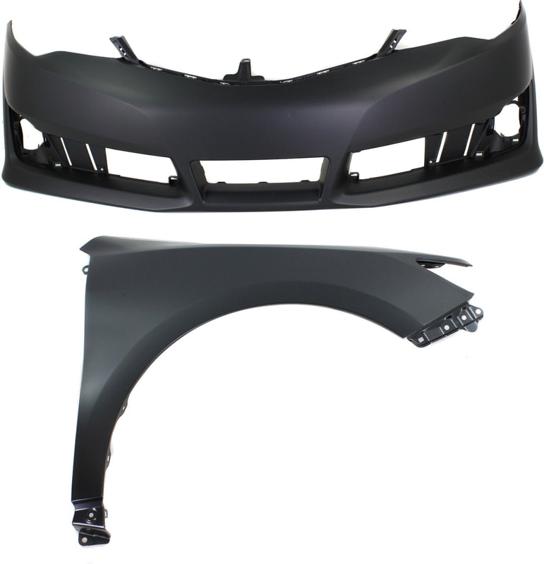 Front Bumper Cover Assembly for Toyota Camry 2012-2014, 2-Piece Kit, Primed (Ready to Paint) with Fender, Replacement