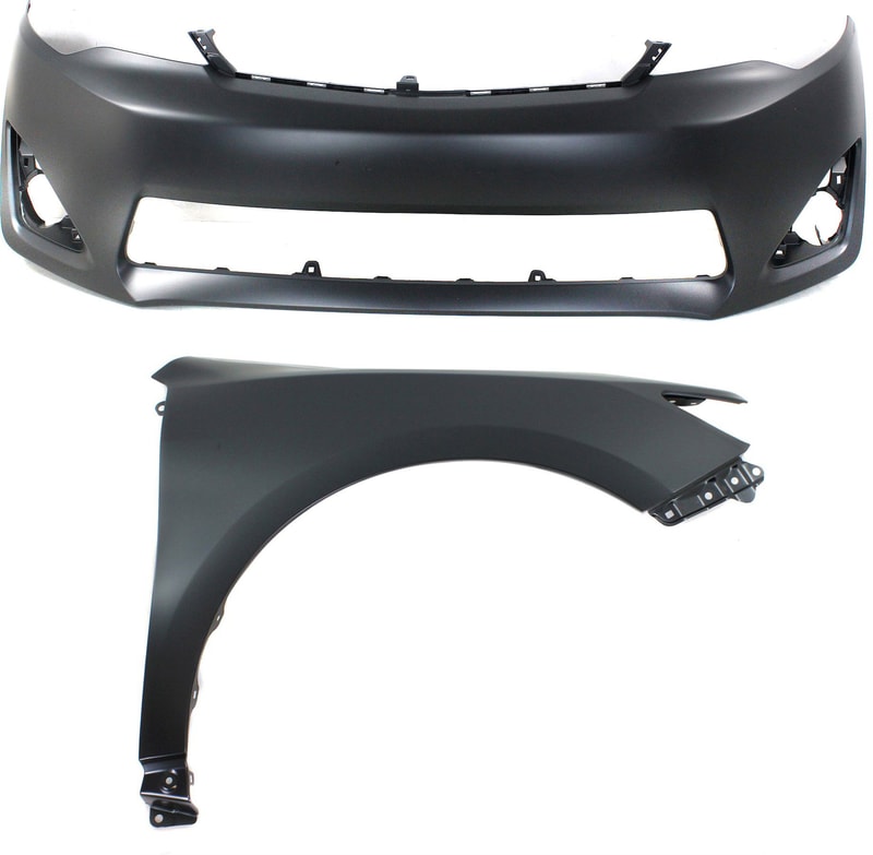 Front Bumper Cover Assembly for Toyota Camry 2012-2014, 2-Piece Kit, Primed (Ready to Paint) with Fender, Complete Replacement