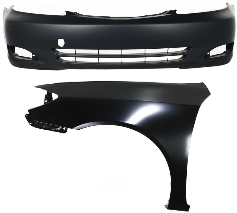 Front Bumper Cover Assembly for 2002-2004 Toyota Camry, 2-Piece Kit, Primed (Ready to Paint), with Fender, Designed for the Japan Built Vehicle Replacement