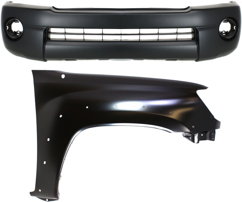 Front Bumper Cover Assembly for 2005-2011 Toyota Tacoma, 2-Piece Kit, Textured, with Fender, Excludes X-Runner Model without Spoiler Type, Replacement