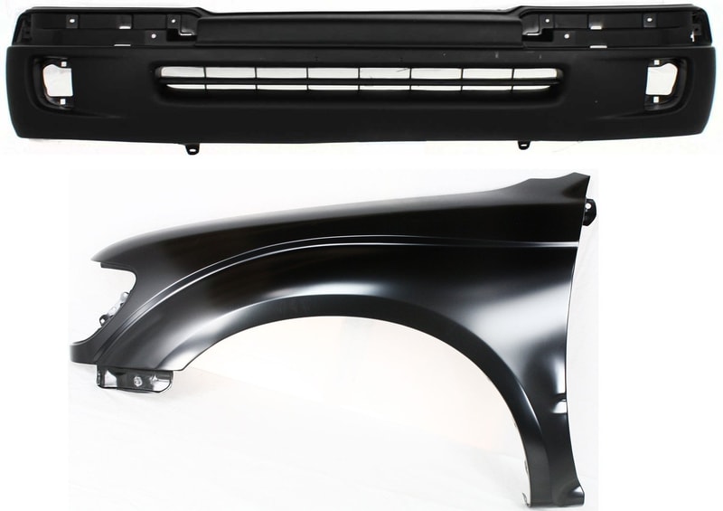 Front Fender Assembly for 1998-2000 Toyota Tacoma, 2-Piece Kit includes Left (Driver) side and Bumper Cover, Replacement