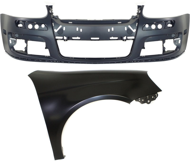 Front Bumper Cover Assembly for Volkswagen Jetta Sedan 2005-2010, 2-Piece Kit, Primed (Ready to Paint), with Fender, Replacement