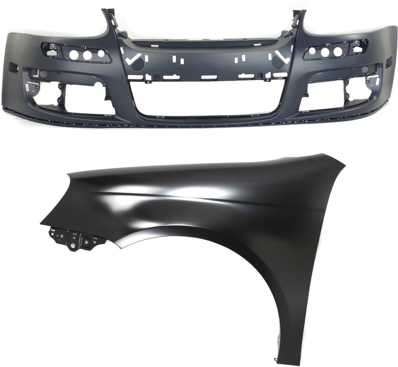 Front Bumper Cover Assembly for 2005-2010 Volkswagen Jetta Sedan, 2-Piece Kit, Primed (Ready to Paint), with Fender, Replacement
