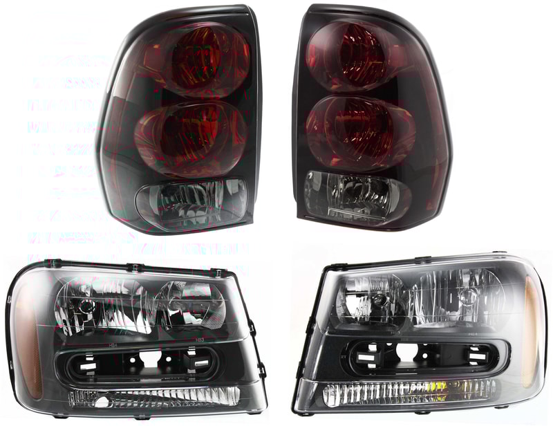 Headlight and Tail Light Assembly Kit for Chevrolet Trailblazer 2002-2009, Trailblazer EXT 2002-2006, Right (Passenger) and Left (Driver), 4-Piece Set, Replacement