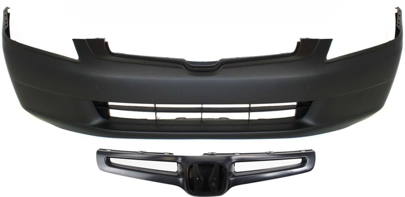 Front Bumper Cover Kit for 2003-2005 Honda Accord Sedan, Primed (Ready to Paint), 2-Piece with Grille, Replacement