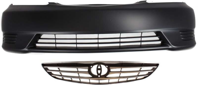 Front Bumper Cover for 2005-2006 Toyota Camry, Primed (Ready to Paint), 2-Piece Kit with Grille Assembly, for LE/XLE Models, USA Built, Replacement