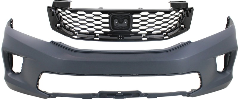 Front Bumper Cover Kit for 2013-2015 Honda Accord Coupe, Primed (Ready to Paint), 2-Piece with Grille Assembly, Replacement