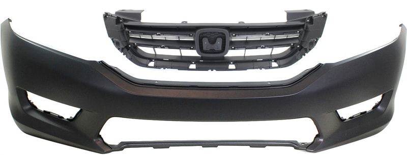 Front Bumper Cover for Honda Accord 2013-2015, Primed (Ready to Paint), 2-Piece kit with Grille Assembly, Excluding Hybrid Models, Sedan, USA Built, Replacement