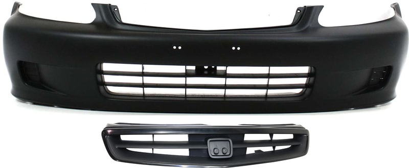 Front Bumper Cover Kit for 1999-2000 Honda Civic, Primed (Ready to Paint), 2-Piece with Grille, Replacement