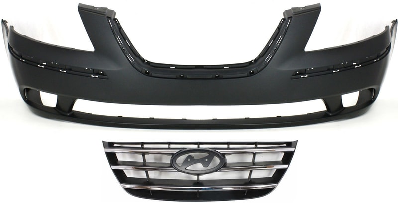 Front Bumper Cover for 2009-2010 Hyundai Sonata, Primed (Ready to Paint), 2-Piece Kit with Grille, Replacement