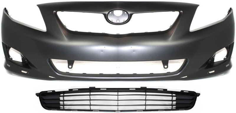 Front Bumper Cover for 2009-2010 Toyota Corolla, 2-Piece Kit with Bumper Grille, Replacement