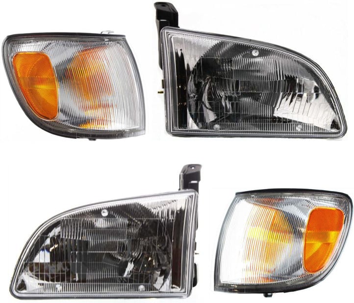 Headlight Assembly Kit for Toyota Sienna 1998-2000, Right (Passenger) and Left (Driver), Halogen, 4-Piece with Corner Lights, Replacement