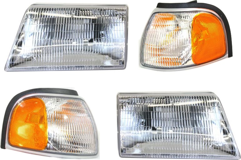 Headlight Assembly Kit for Mazda B2500/B3000/B4000 1998-2000, Right (Passenger) and Left (Driver), Halogen, 4-Piece Kit, with Corner Lights, Replacement