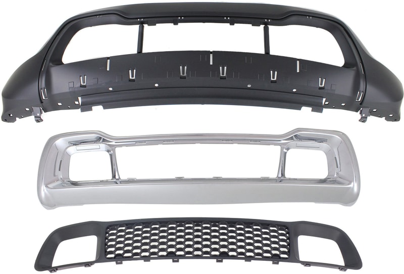 Front Bumper Cover Kit for 2014-2016 Jeep Grand Cherokee, Lower, Primed (Ready to Paint) Top; Textured Bottom, 3-Piece with Bumper Grilles Replacement