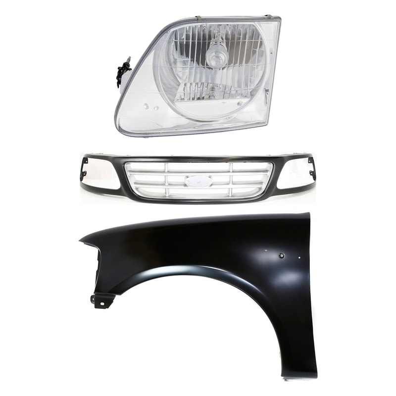 Grille Kit for Ford F-150 (1999-2003), F-150 Heritage (2004), F-250 (1999), Paint to Match, 3-Piece with Fender and Headlight, Replacement