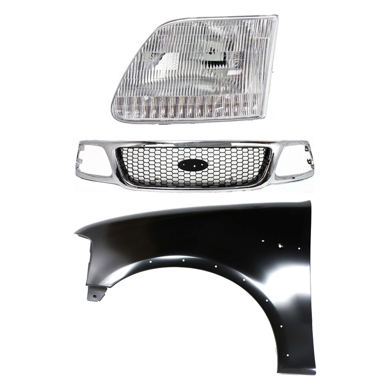 3-Piece Kit Grille with Fender and Headlight for Ford F-150 1999-2003 and F-250 1999 Replacement
