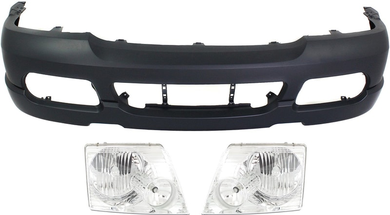 Front Bumper Cover Kit for 2002-2005 Ford Explorer, 3-Piece Kit with Headlights, Suitable for Sport Package, Replacement