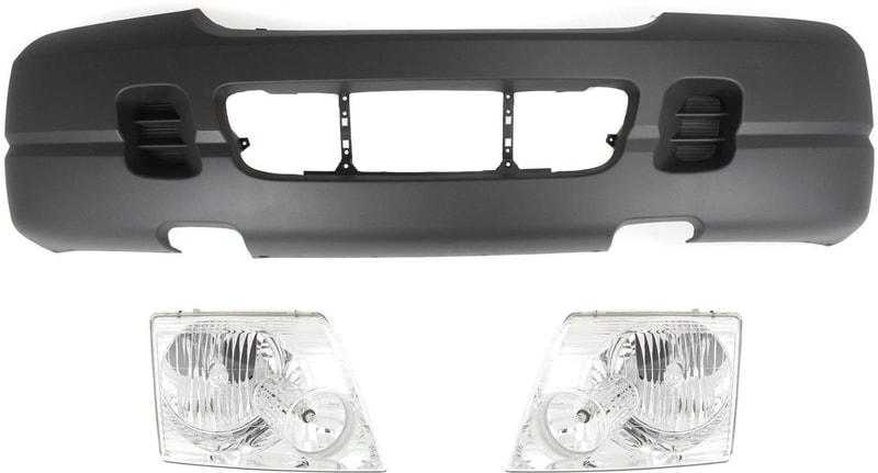Front Bumper Cover for Ford Explorer 2003-2004, 3-Piece Kit, Textured, with Headlights, Replacement