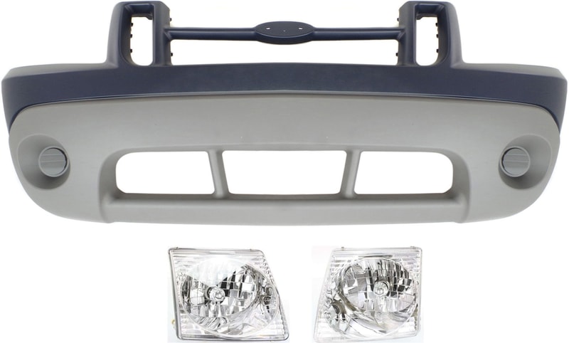 Front Bumper Cover for Ford Explorer Sport 2001-2002, Explorer Sport Trac 2001-2003, 3-Piece Kit with Headlights, Replacement