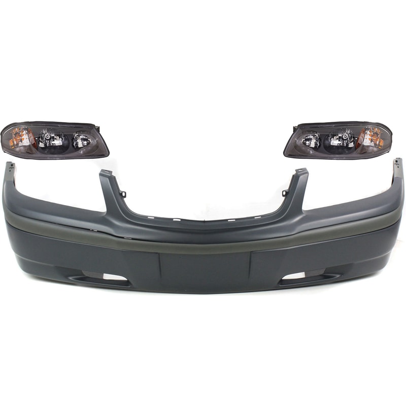 Headlight Assembly Kit for Chevrolet Impala 2000-2004, Right (Passenger) and Left (Driver), Halogen, 3-Piece with Bumper Cover, Replacement