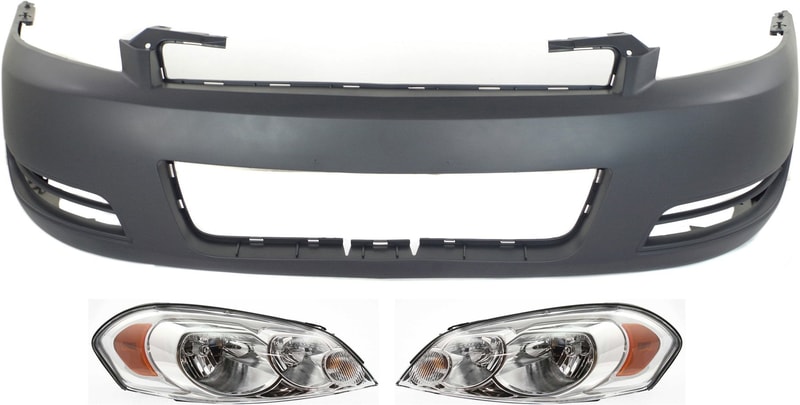 Headlight Assembly for Chevrolet Impala 2006-2013, Impala Limited 2014-2016, Right (Passenger) and Left (Driver), Halogen, 3-Piece kit with Bumper Cover Replacement