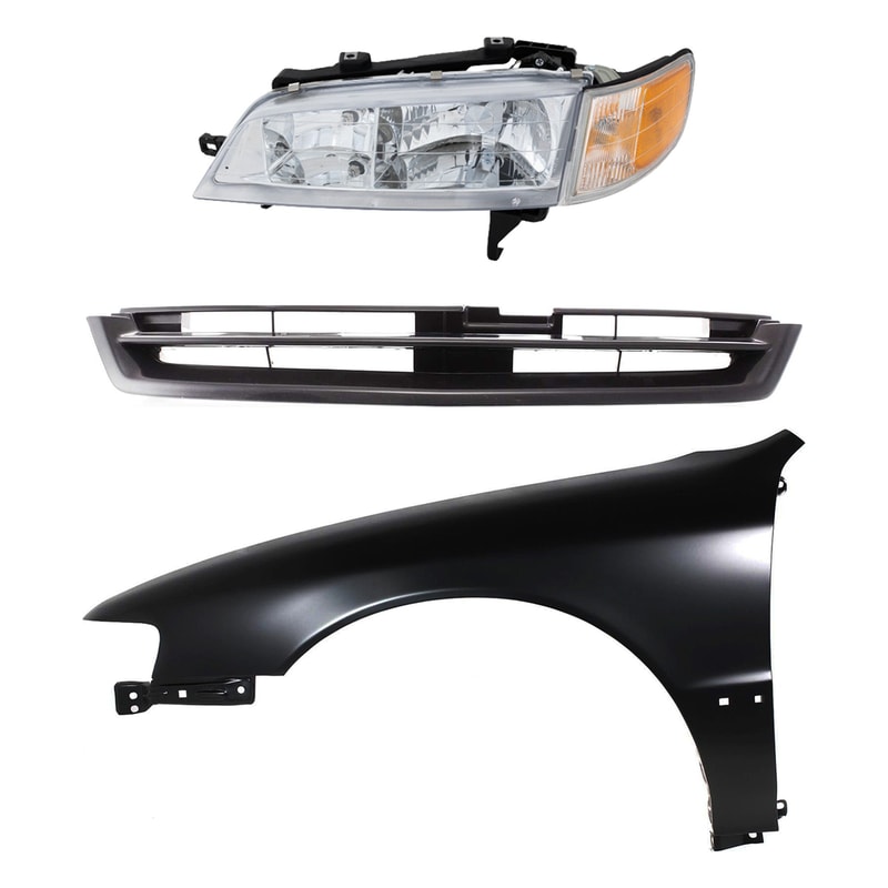 Headlight Assembly for Honda Accord 1994-1997, Left (Driver) Side, Halogen, 3-Piece Kit with Fender and Grille, Replacement