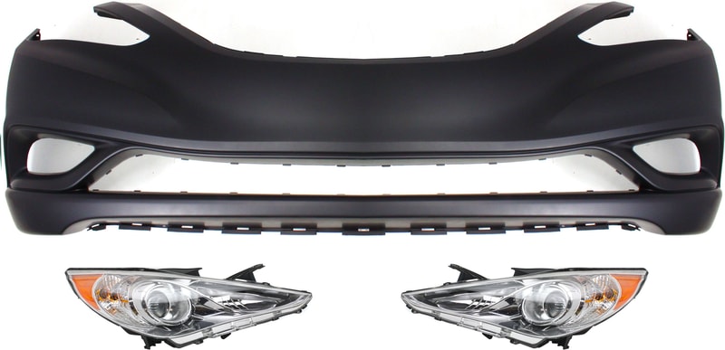 Headlight Assembly Kit for Hyundai Sonata 2011-2013, Right (Passenger) and Left (Driver) Halogen, 3-Piece Set with Bumper Cover Replacement