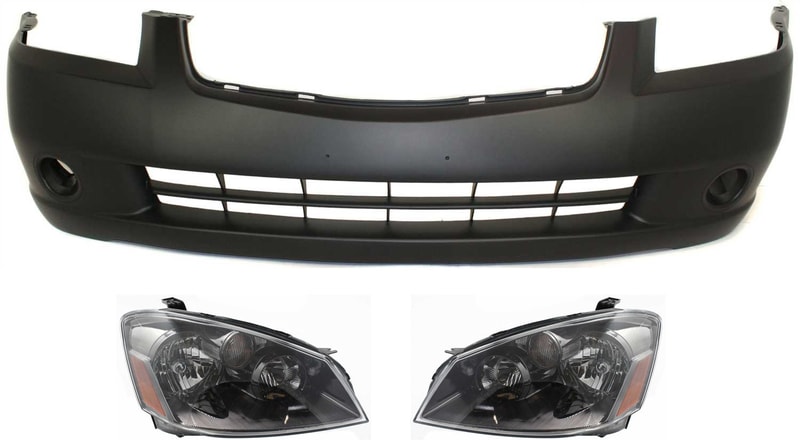 Headlight Assembly Kit for Nissan Altima 2005-2006, Right (Passenger), Left (Driver), Halogen, 3-Piece Set, with Bumper Cover - Replacement