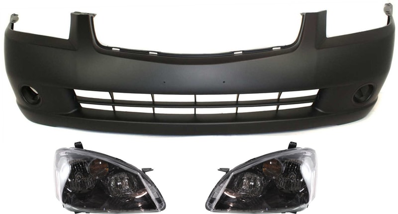 Headlight with Lens and Housing Kit for 2005-2006 Nissan Altima, Right (Passenger) and Left (Driver), Xenon, 3-Piece with Bumper Cover, Replacement