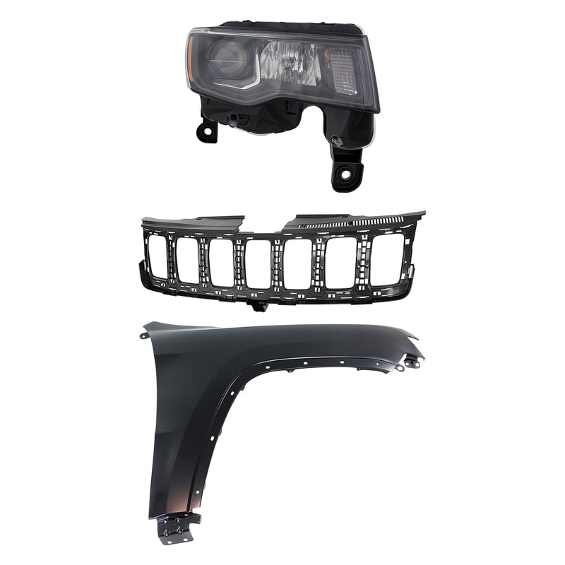 Headlight Assembly for Jeep Grand Cherokee 2017-2021, Right (Passenger), Halogen, 3-Piece Kit with Fender and Grille Assembly Replacement