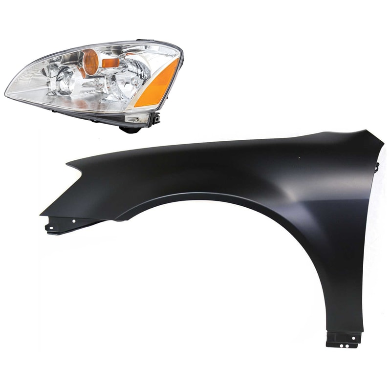 Headlight Assembly for Nissan Altima 2002-2004, Left (Driver) Halogen Light, 2-Piece Kit with Fender, Replacement