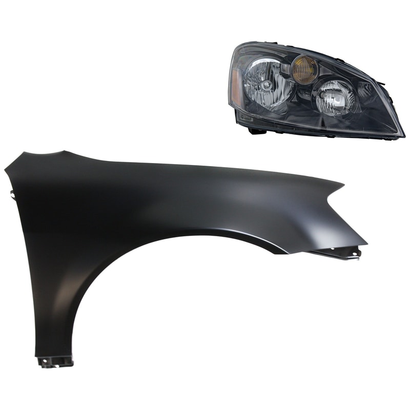 Headlight Assembly for 2005-2006 Nissan Altima, Right (Passenger) Side, Halogen, 2-Piece Kit with Fender, Auto Part Replacement