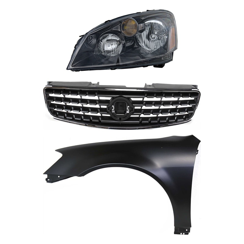 Headlight Assembly for 2005-2006 Nissan Altima, Left (Driver) Side, Halogen, 3-Piece Kit, Includes Fender and Grille Assembly, Replacement