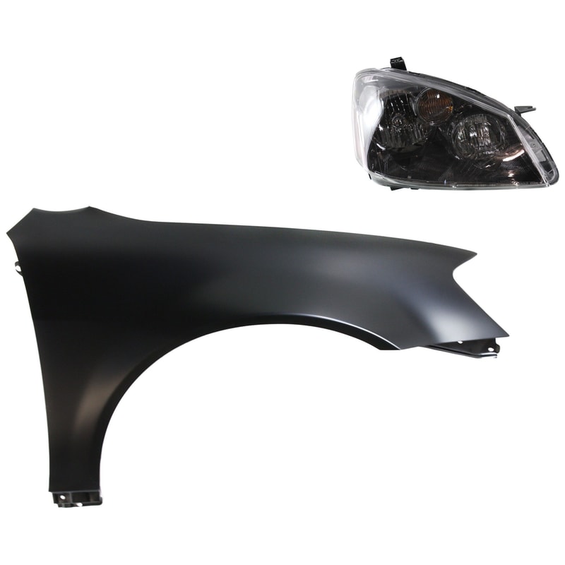 Headlight Kit for 2005-2006 Nissan Altima, Right (Passenger), Includes Lens and Housing, 2-Piece Kit, Compatible with HID/Xenon, Plus Fender, Replacement