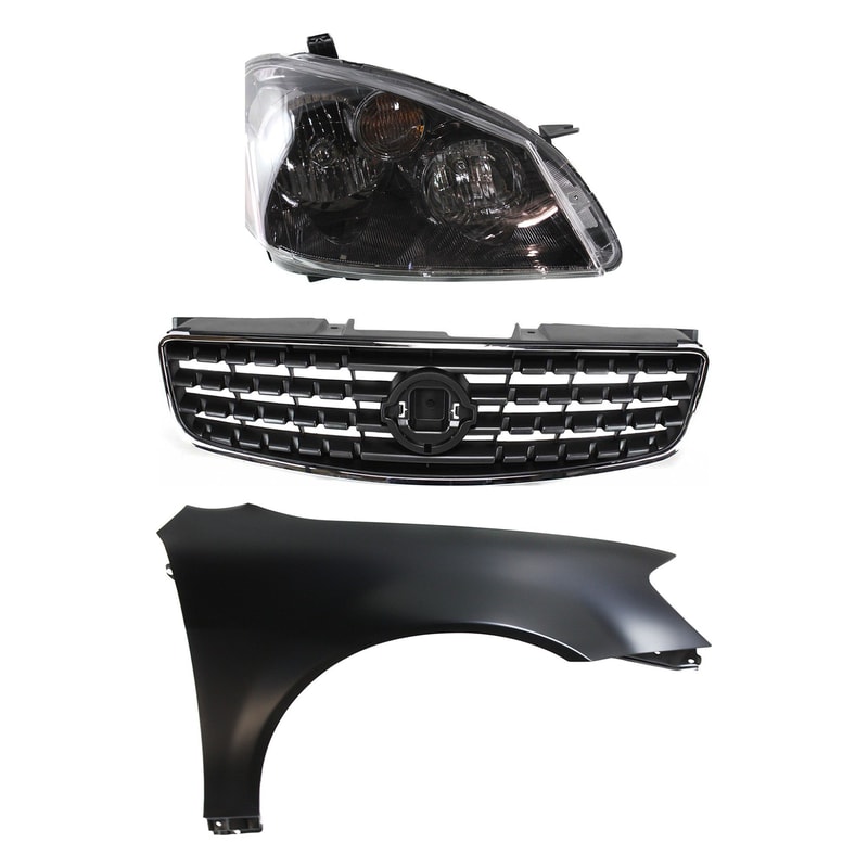 Headlight Kit for 2005-2006 Nissan Altima, Right (Passenger) Side, Lens and Housing, High-Intensity Discharge/Xenon, 3-Piece Kit, with Fender and Grille Assembly Replacement