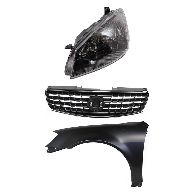 Replacement Headlight Kit for 2005-2006 Nissan Altima, Left (Driver) Side, Lens and Housing, High-Intensity Discharge (HID)/Xenon, 3-Piece with Fender and Grille Assembly