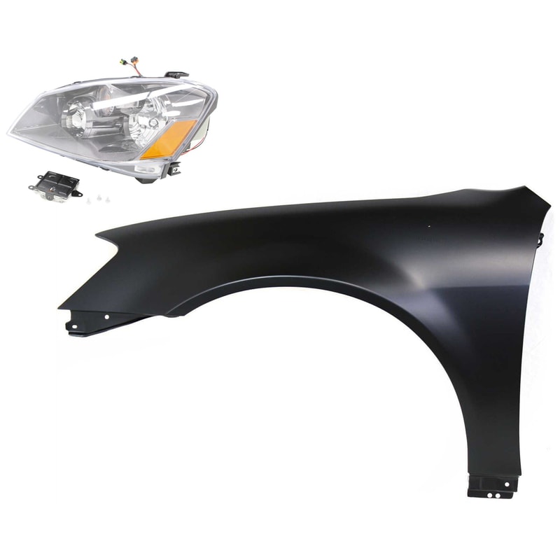 Headlight Assembly Kit for 2005 Nissan Altima, Left (Driver) Side, HID/Xenon, Includes HID Kit, 2-Piece Set, with Fender, Replacement
