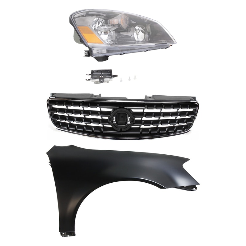 Headlight Assembly for 2005 Nissan Altima, Right (Passenger) Side, HID/Xenon with HID Kit, 3-Piece Kit includes Headlight, Fender, Grille Assembly - Replacement