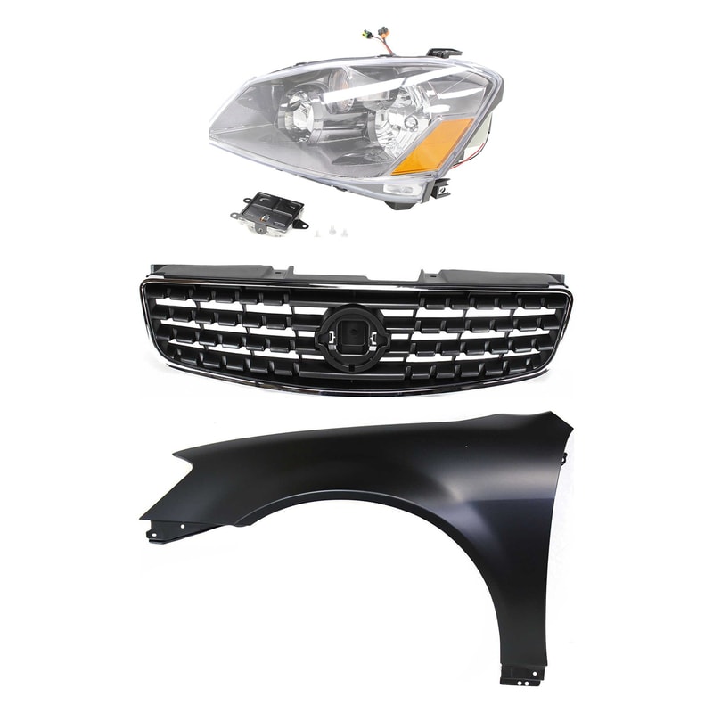Headlight Assembly for 2005 Nissan Altima, Left (Driver), HID/Xenon with HID Kit, 3-Piece Kit, Includes Fender and Grille Assembly, Replacement