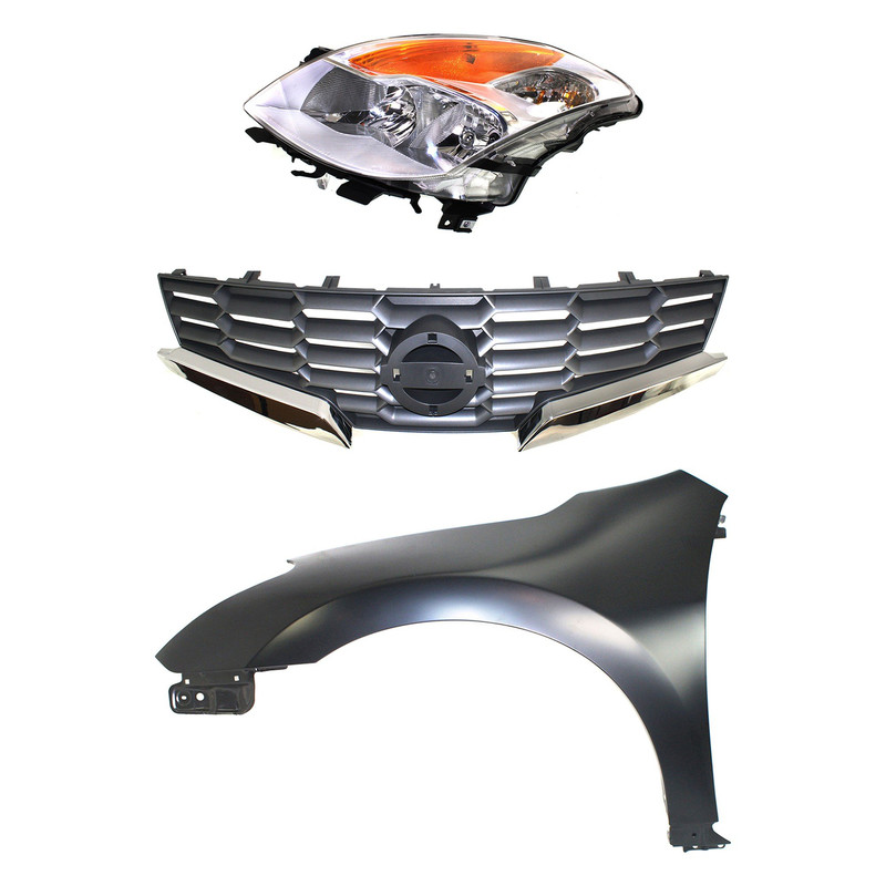 Headlight Assembly for 2008 Nissan Altima, Left (Driver), HID/Xenon with HID Kit, 3-Piece Kit including Fender and Grille Assembly, Replacement