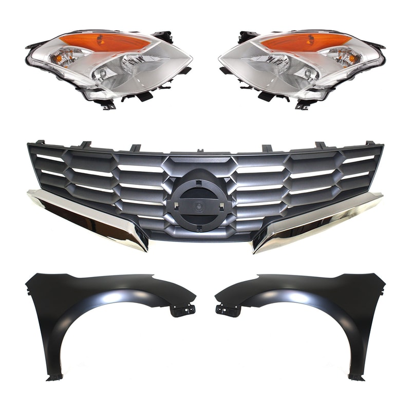 Headlight Assembly Kit for 2008 Nissan Altima, Right (Passenger) and Left (Driver), HID/Xenon, Includes HID Kit, 5-Piece Kit with Fenders and Grille Assembly, Replacement