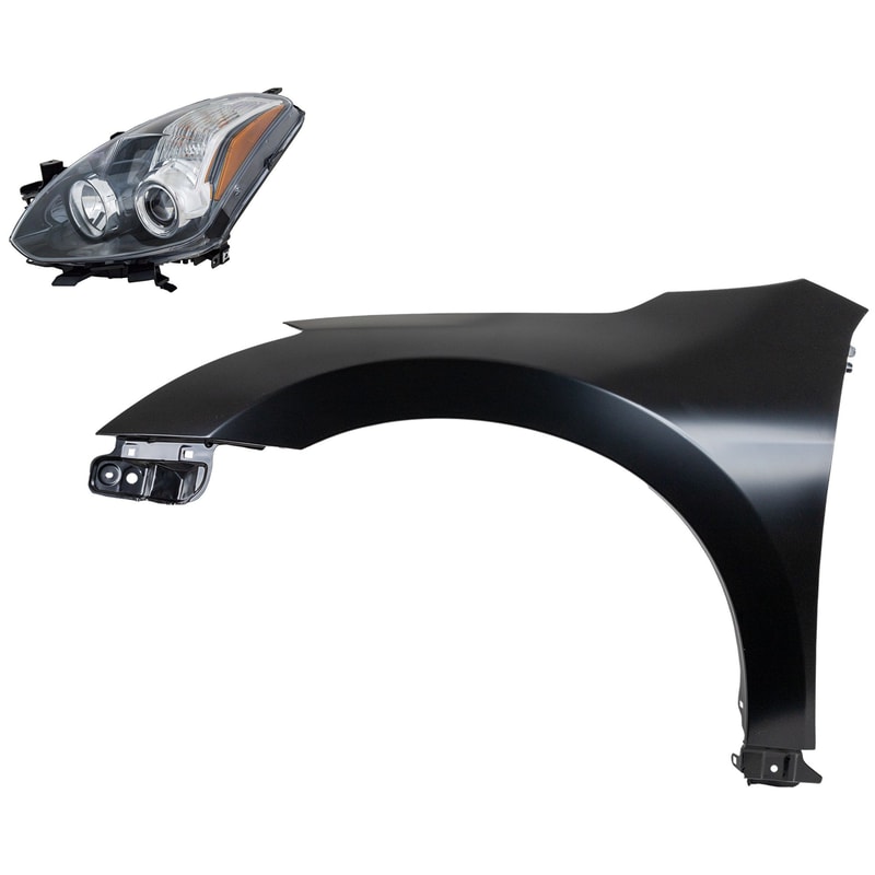 Headlight Assembly Kit for Nissan Altima 2010-2012, Left (Driver) Halogen, 2-Piece with Fender, Replacement