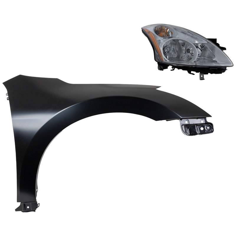 Headlight Assembly for Nissan Altima 2010-2012, Right (Passenger) Side, Halogen, 2-Piece Kit, Includes Fender, Replacement